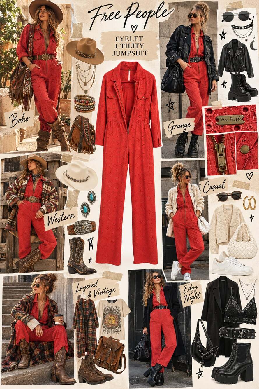 Free People Set The Tone Eyelet Jumpsuit Size 6 Terracotta